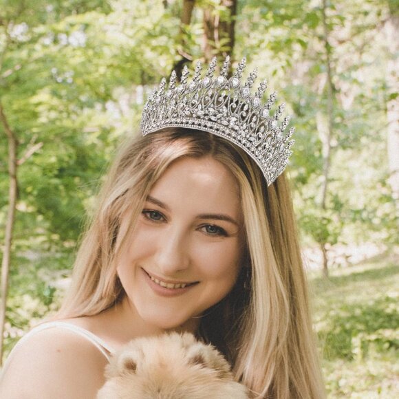 Tall Wedding Tiaras for Bride Large Queen Crowns 5A Cubic Zirconia Princess Brid - Picture 2 of 9